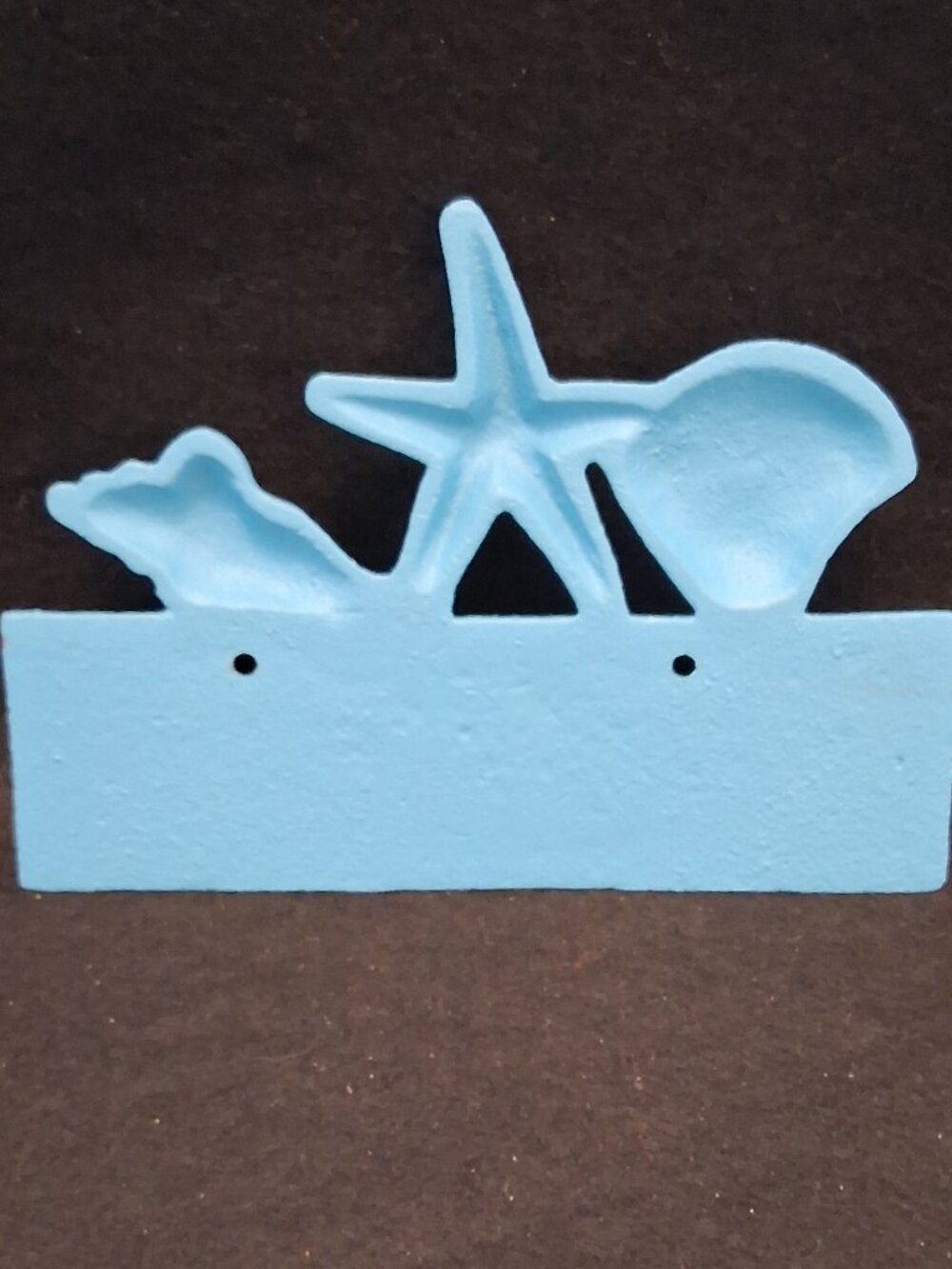 Coastal Cast Iron "Welcome" Sign - Beach Blue Starfish & Shells Decor - Picture 2 of 5
